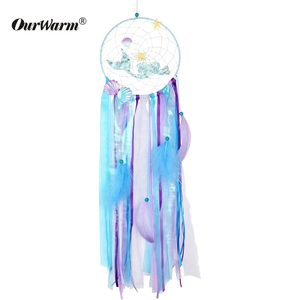 OurWarm Custom Handmade Vintage Mermaid Feathers Big Home Decor Dream Catcher For Bedding Car