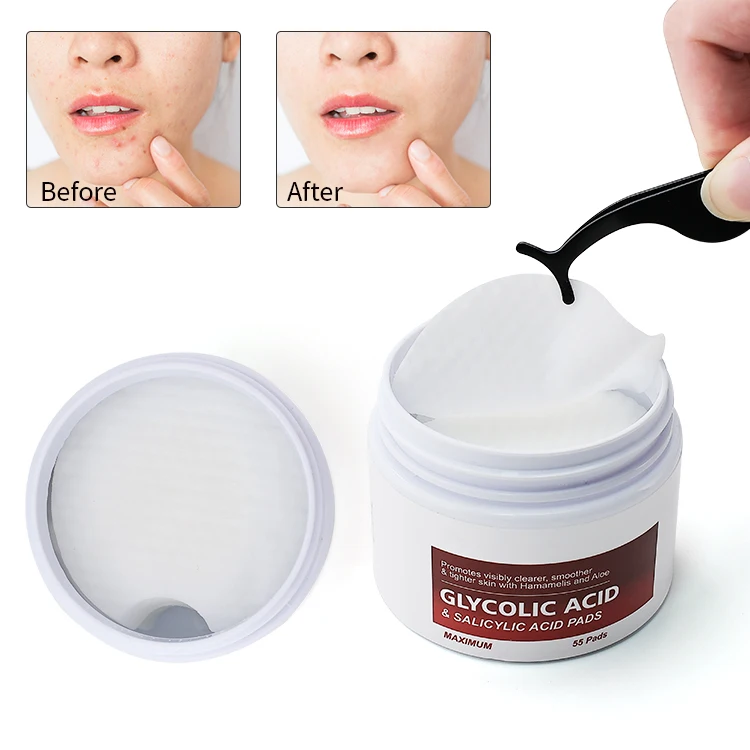Wholesale Private Label Acne Scars Facial Salicylic Acid Exfoliating Peels Pads Cleaning Anti Wrinkle Peeling Glycolic Acid Pads