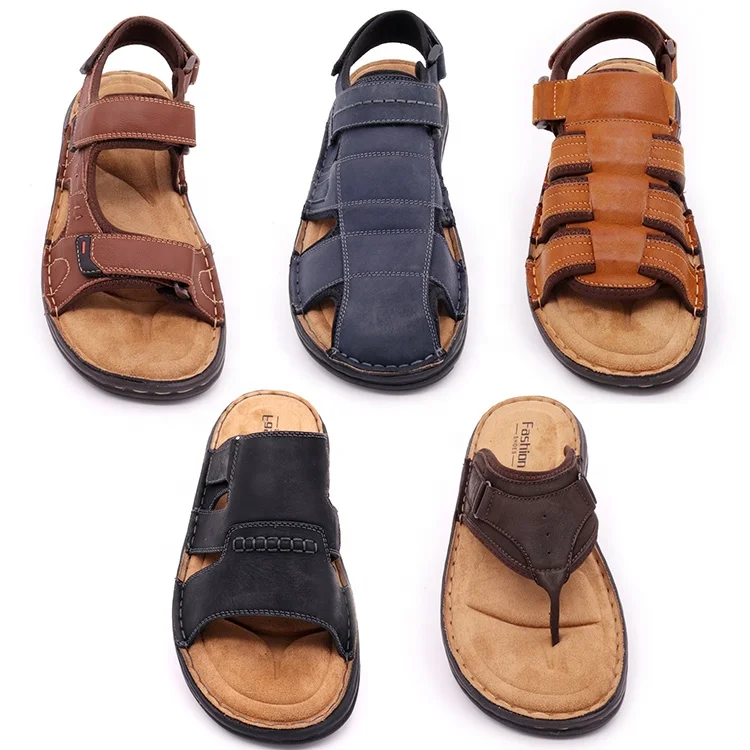 Best selling genuine leather flat sandals men necessary for summer traveling