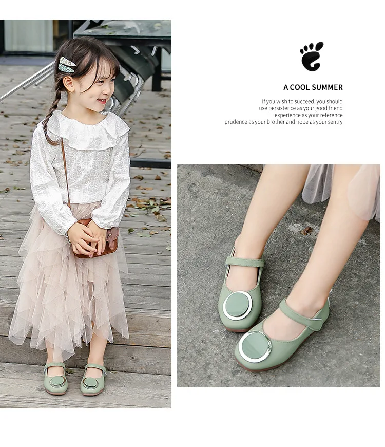 2022 Spring New Fashion Girls Genuine Leather Flat And Comfortable Children School Uniform Bow Princess Dress