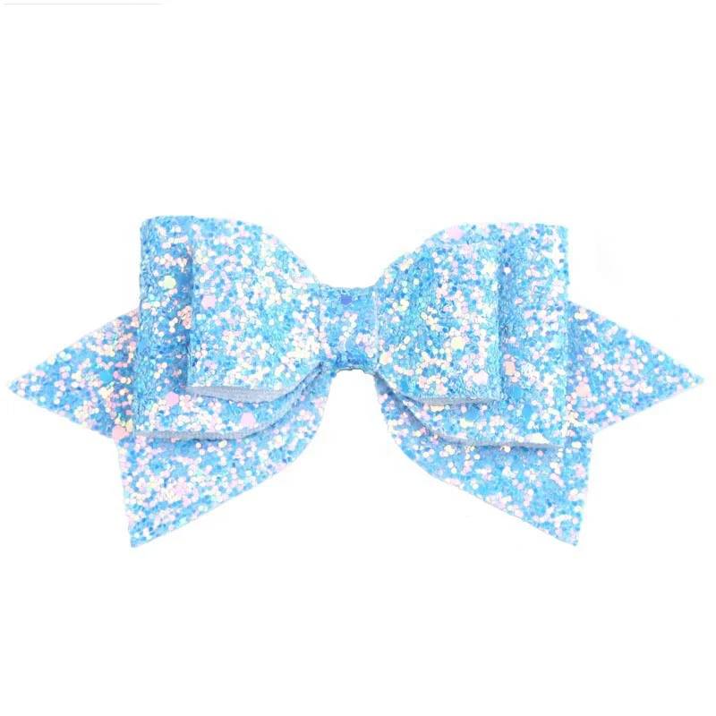 
5Inch Hair Barrette Girls Big Leather Multi Color Glitter Sequined Hair Bow With Clip 