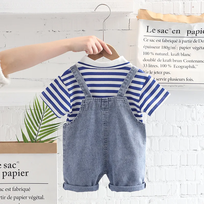 Summer Kids Suits 2pcs Cotton Striped Casual Sports Baby Boy Clothing Set A0388