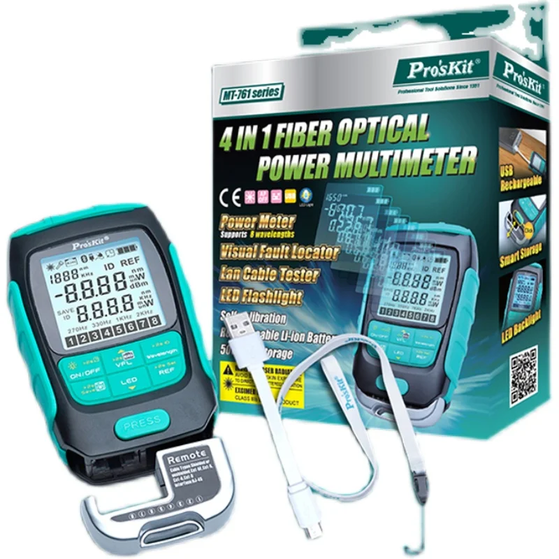 Proskit MT-7615 MT-7616 4in1 Li-Lion Battery Optical Power Meter Visual Fault Locator Network Cable Tester VFL