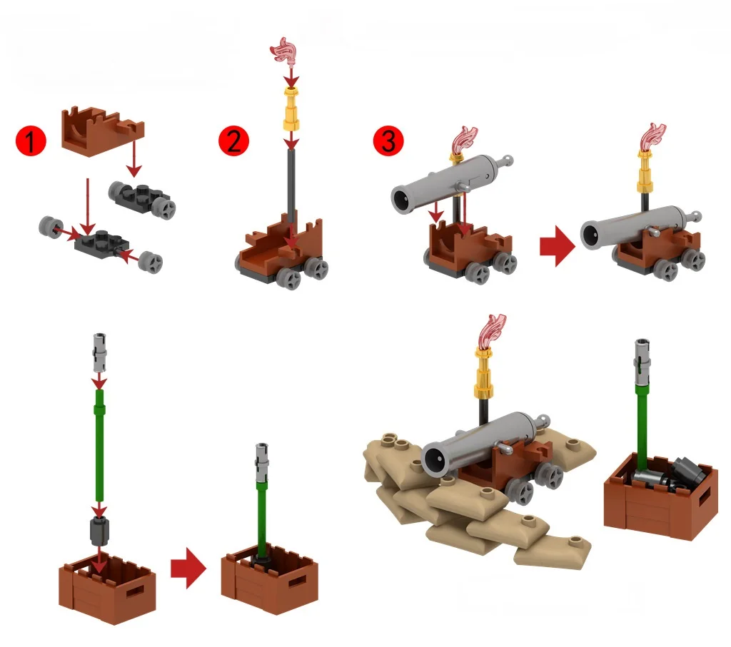 PJ1000-1001 medieval cannon Napoleon navy trench plastic Blocks Building Block Toys boys Kids