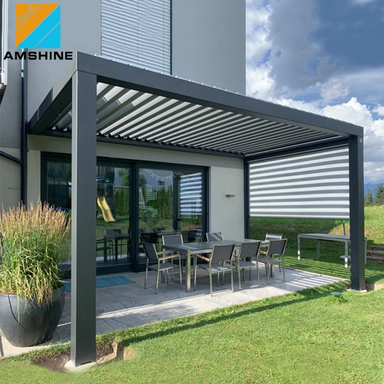 Motorised Summer House Aluminum Louvered Pergola Waterproof Electric Gazebo For Restaurant