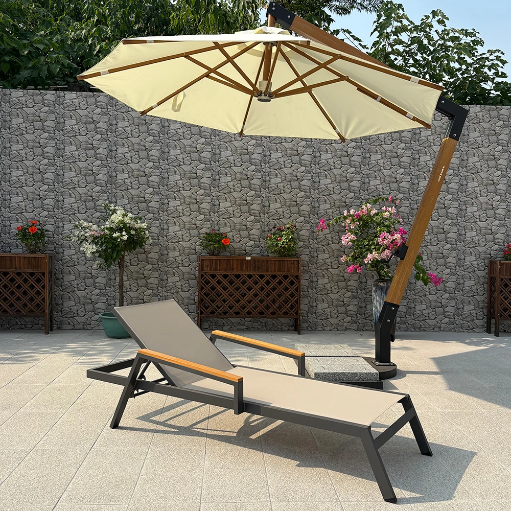 Luxury Aluminum Outdoor Teak Sun Lounger Sunbed for Garden Patio Hotels Swimming Pool for Sunbathing beach Lounger