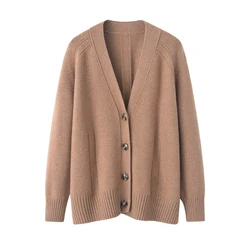 Wholesale High Quality Knitwear  Customizable Basic Style Women Knit Cardigan Sweater Cashmere Wool
