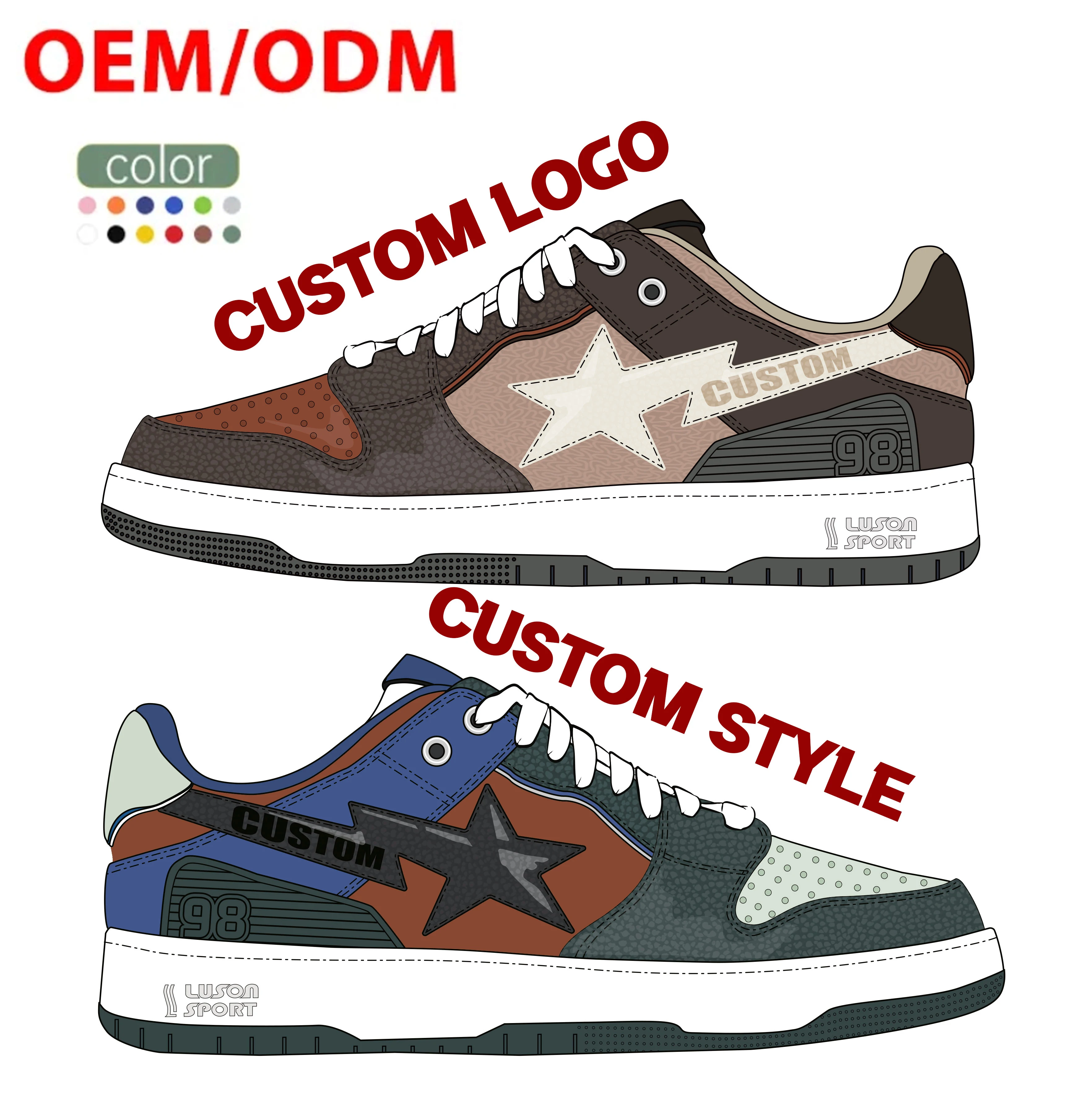 OEM Factory Original Brand Custom Logo Genuine Leather Retro fashion sneakers custom sneakers for men