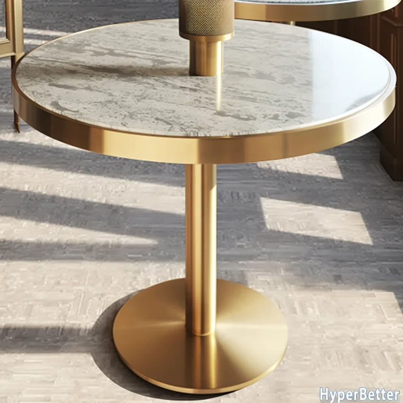 Customized White grey restaurant round granite table top golden stainless steel frame metal base