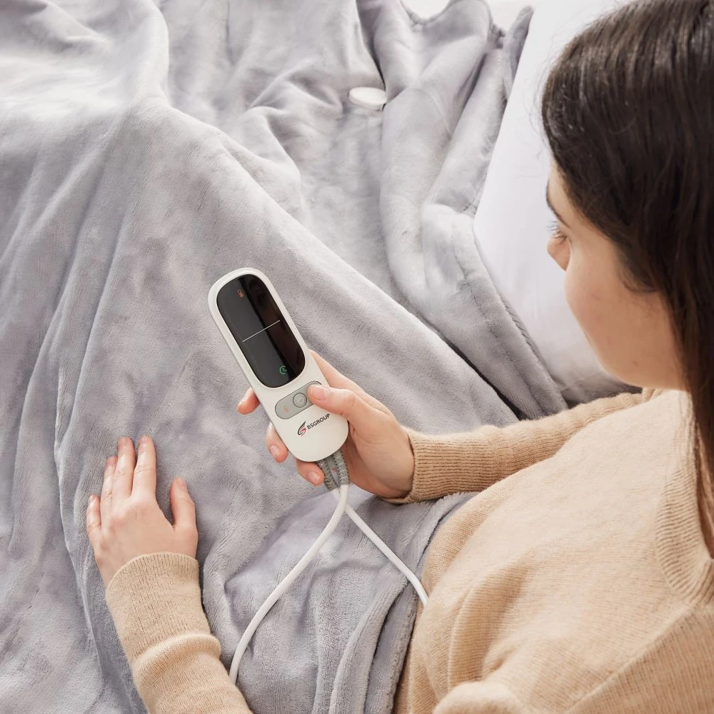 Faux-fur fleece & Flannel fleece  9 heat settings PTC+NTC Luxury  electric heated blanket