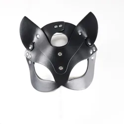 Half Eyes Cosplay Mask Face Cat Leather Harness Mask  Women Leather Fun Cat Mask Black Halloween