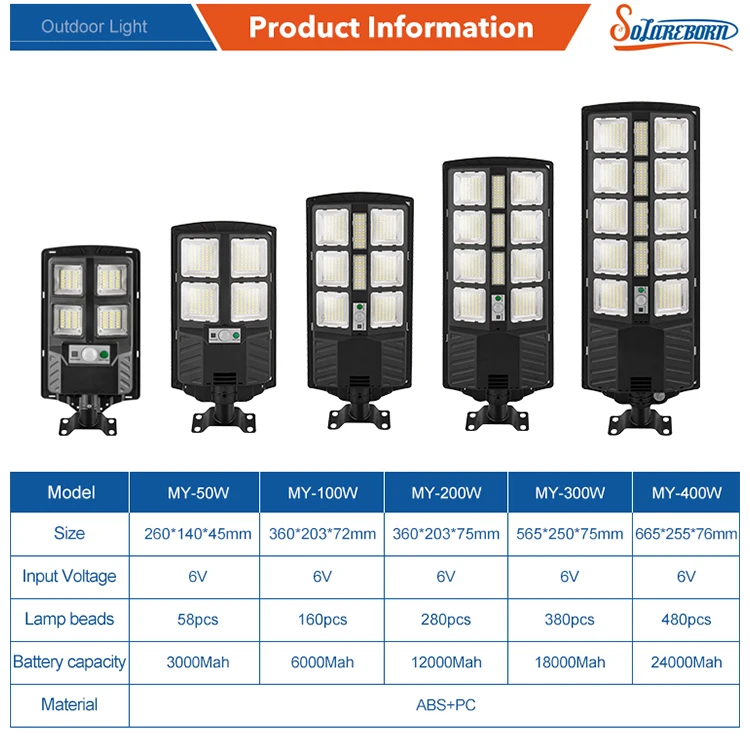 100W ABS solar street light with pole motion sensor remote control for home garden