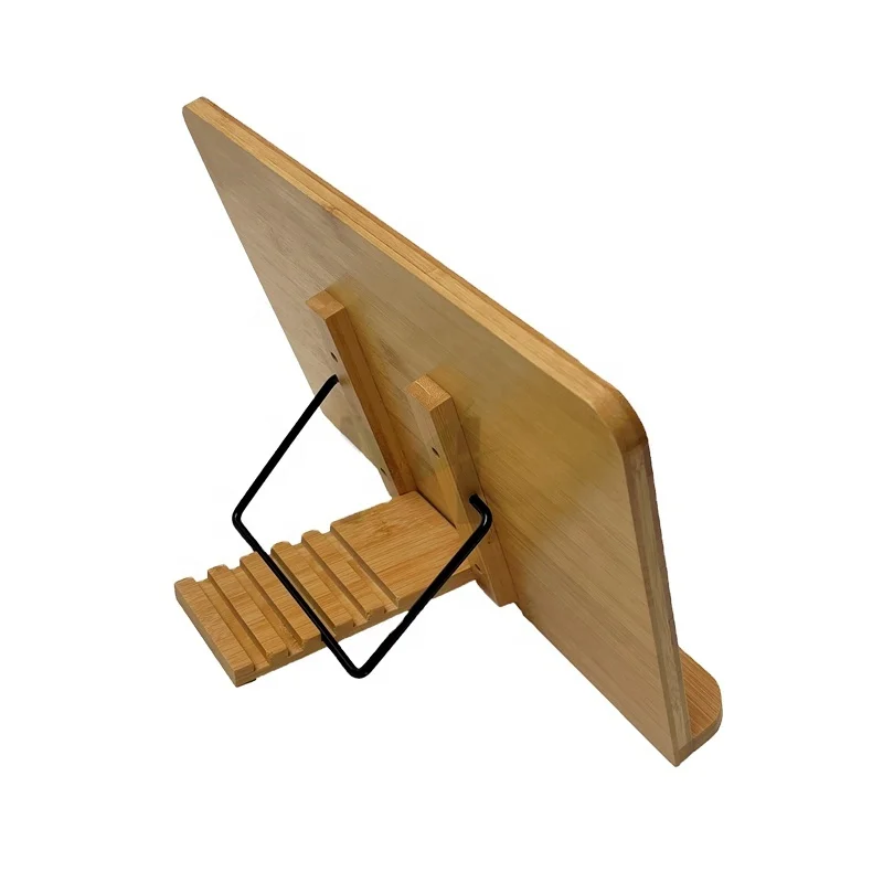 Book Stand Wood Adjustable Book Holder Tray and Stainless Steel Page Paper Clips