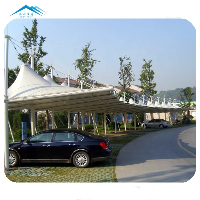 Натяжная мембранная конструкция PVDF, навес для автомобильного парковочного сада
