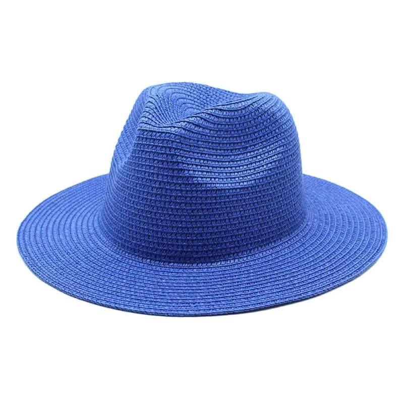 Factory Wholesale Custom Logo Summer Hats Lady Panama Fedora Straw Hat Wide Brim Roll up Beach Sun Straw Women Hats