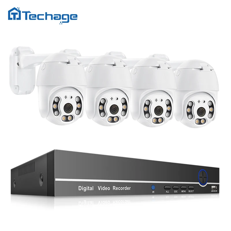 Techage H.265 AI CCTV Camera Ptz Camera Outdoor Dome System 5MP 8CH Security Camera IP Poe NVR Kit