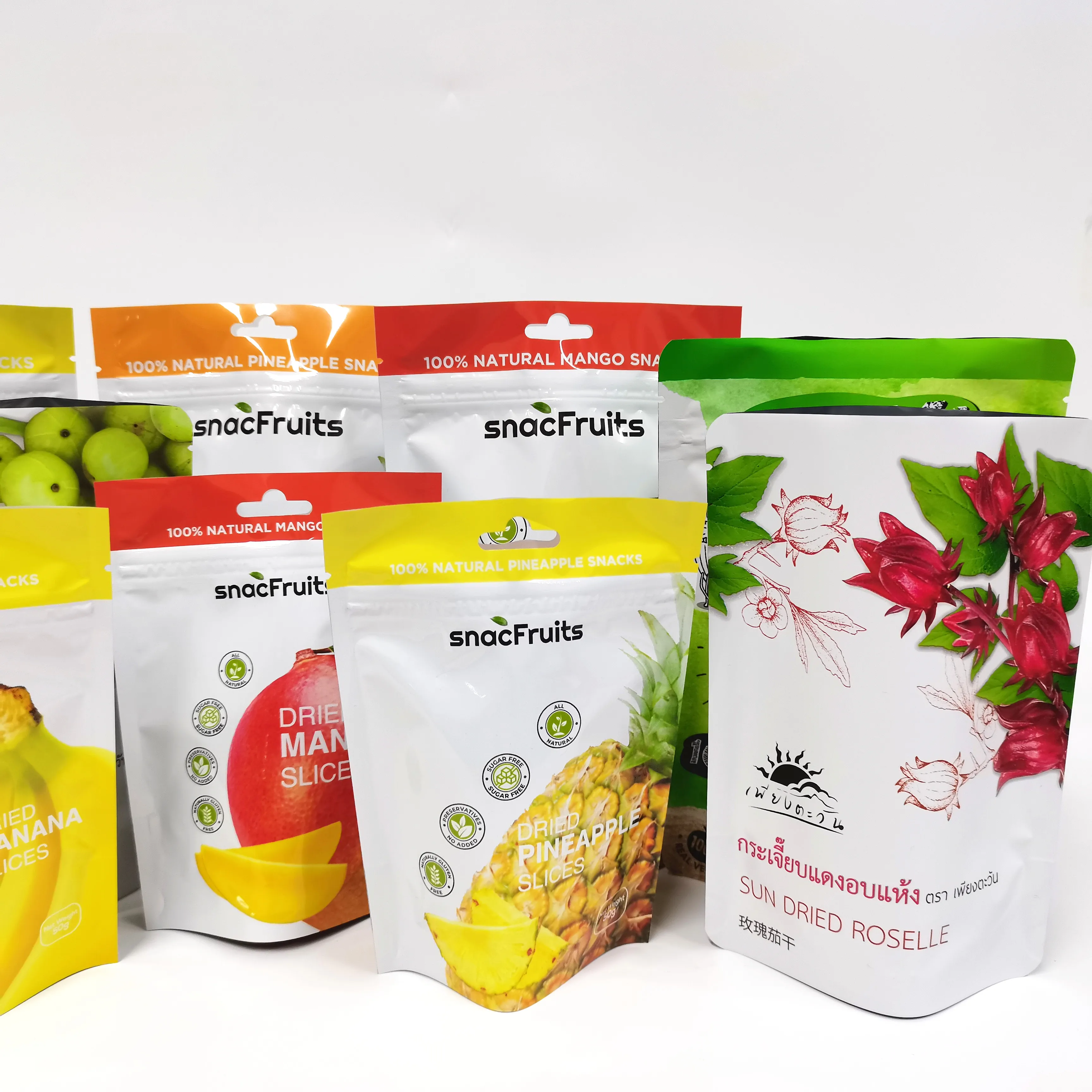 Custom print logo heat seal mylar window aluminum foil plastic snack dried food bag packaging