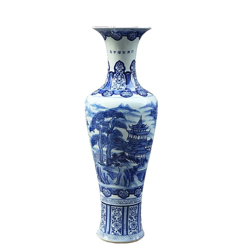 Hand drawing Vintage floor ceramic Flower Pots standing vase for office decor