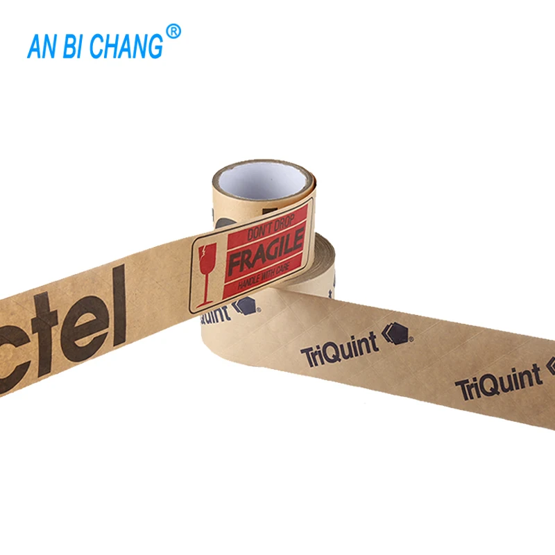 Fiber Reinforced Custom Printed Gummed Kraft Paper Packing Tape 3 Inches X 375 Feet