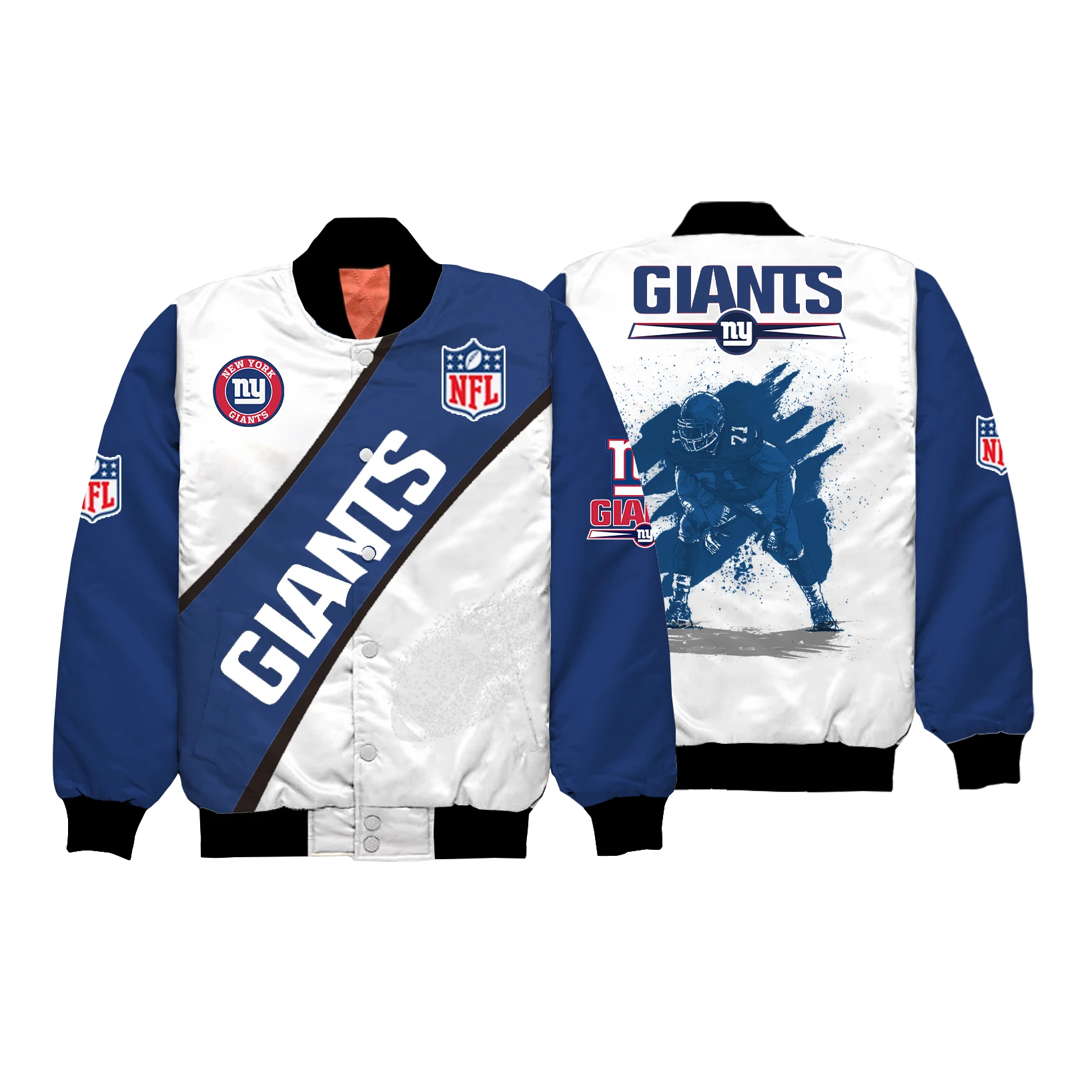 NFLE Giants Custom Logo Personalized Button Work Casual Baseball Varsity Jacket For Men Pocket