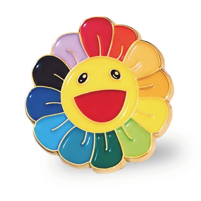cute cartoon smiley face flower lapel pin,metal enamel pin smile man,gold plating colourful brooch pin