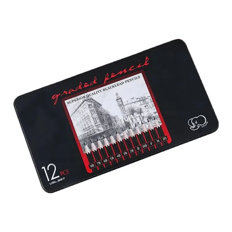 12 Pcs Sketching Pencil Art Set 8B 7B 6B 5B 4B 3B 2B B HB F H 2H Drawing Pencil Sketch Pencil Set in Metal Tin Box