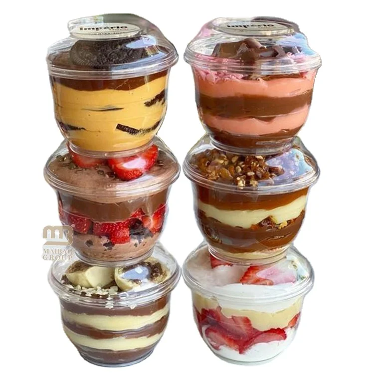 Wholesale Custom PP PET Clear Plastic Ice Cream Cups 200ml Bio Parfait Fruit Dessert Cold Cups Yogurt Plastic Cups With Lids