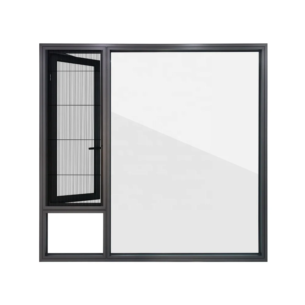 ROGENILAN 568 series wood color aluminum double glazed casement window with Magnetic control built-in shutter