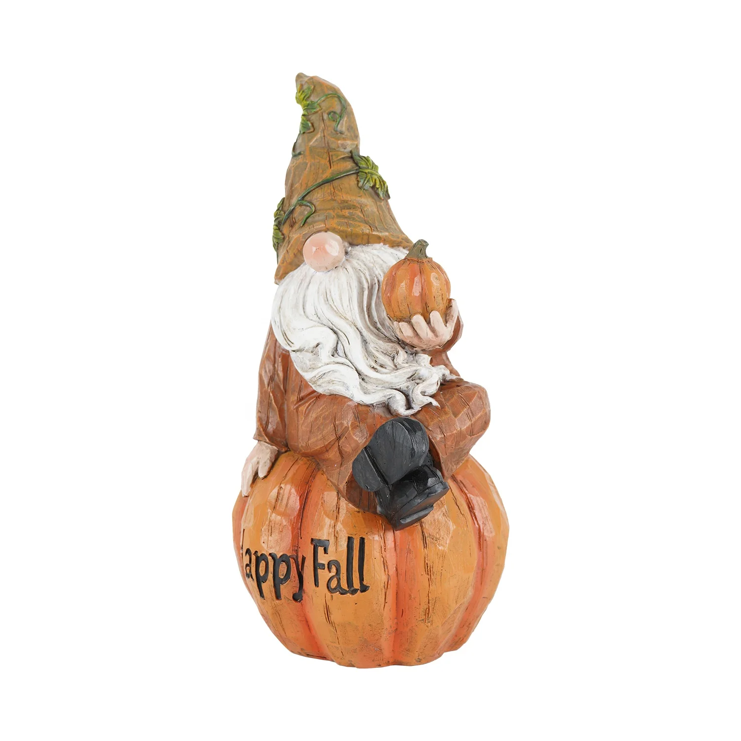 Garden Gnome Sitting on Pumpkin Statue Autumn Harvest Happy Fall Garden Gnome Statue Figurine