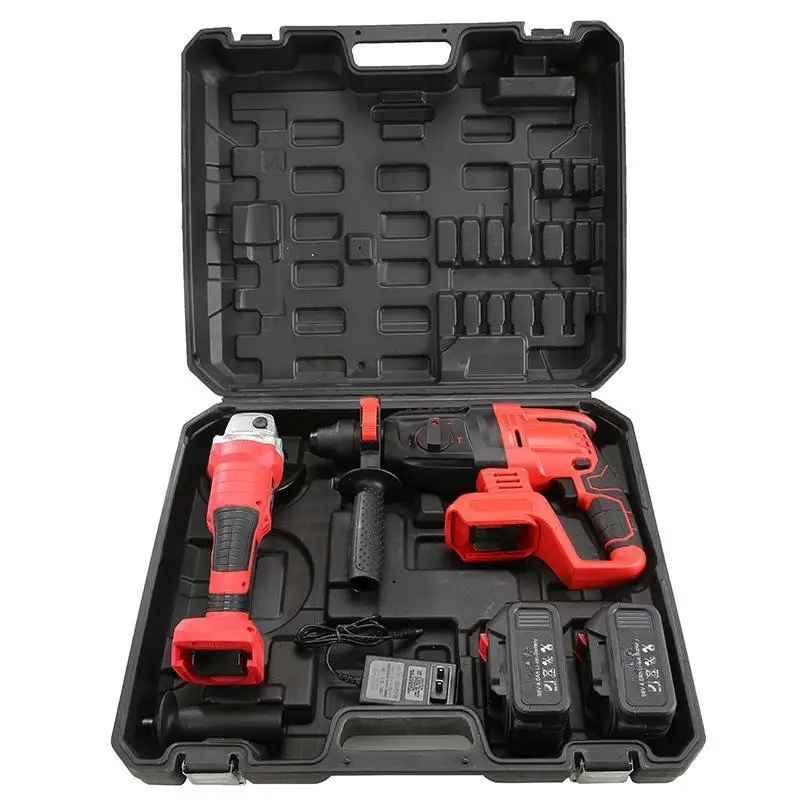 Portable 2-in-1 Cordless Impact Wrench and Angle Grinder Combo Kit Hammer Drill Power Tool Set