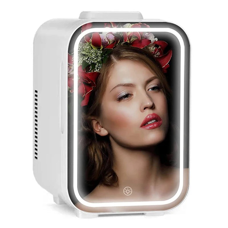 
LED Mirrored Beauty Freezer Fridge Skincare Makeup Storage Travel Hotel Cool Heat Mini Fridge 8 Liter Compact Car Refrigerator 