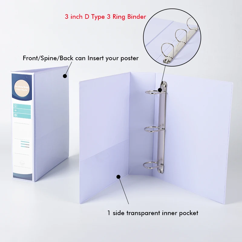 Custom Logo White 3-Ring PVC Binder Pouches A4 Size Office Stationery Cardboard File Folder View Binder for Filing Products