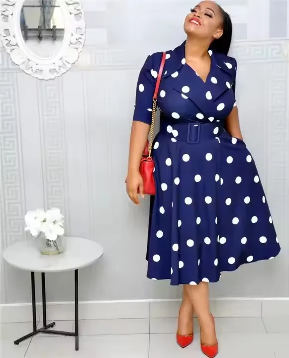 XINYU 2024 Plus Size Dresses White Elegant Office Dresses Women Polka Dot Wholesale Summer Dresses Women Ladies