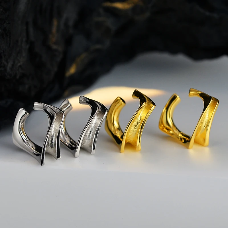 ICEBELA Fashion Jewelry 925 Sterling Silver 18k Gold Plated Neutral Style Simple Double Concave Earrings Without Ear Holes