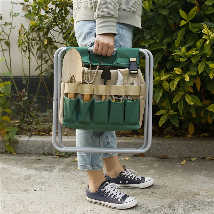 Mydays Outdoor Lightweight Multifunction Portable Set Organizer Folding Garden Tool Bag Stool with Zippered Detachable Tote