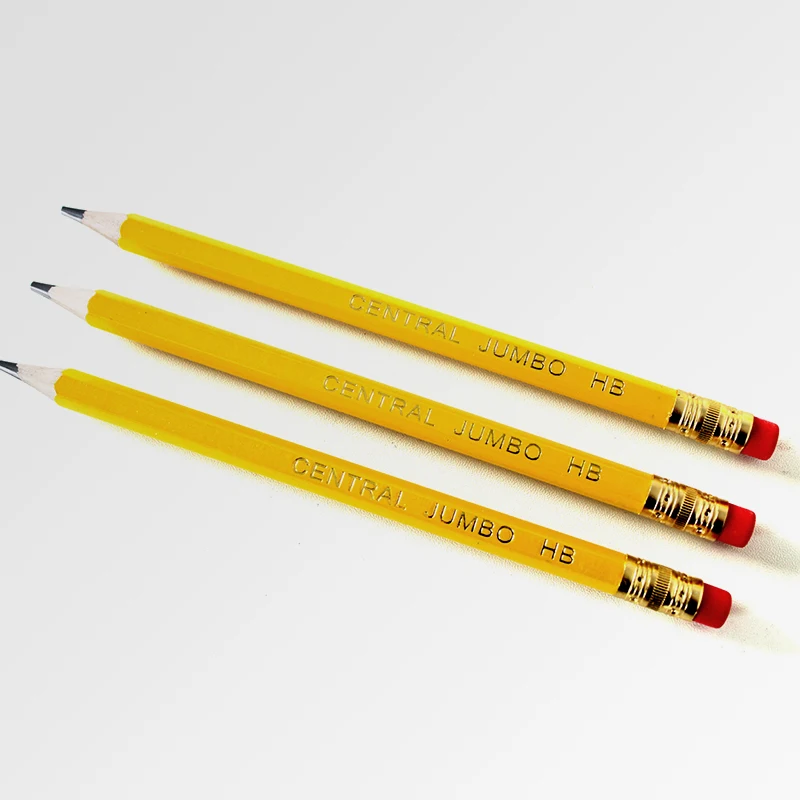 High quality jumbo size wooden graphite pencil customized number 2  yellow pencils with eraser in bulk