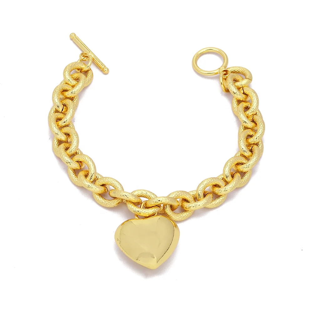 Wholesale price heart charm gold bracelet jewelry copper cuban link chain bracelet for women