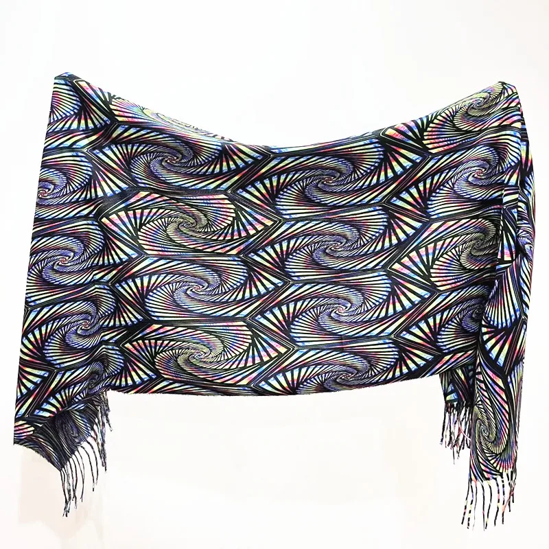 Soft custom logo plaid Neck Scarves stretch Winter printed psychedelic shiny pashmina shawl