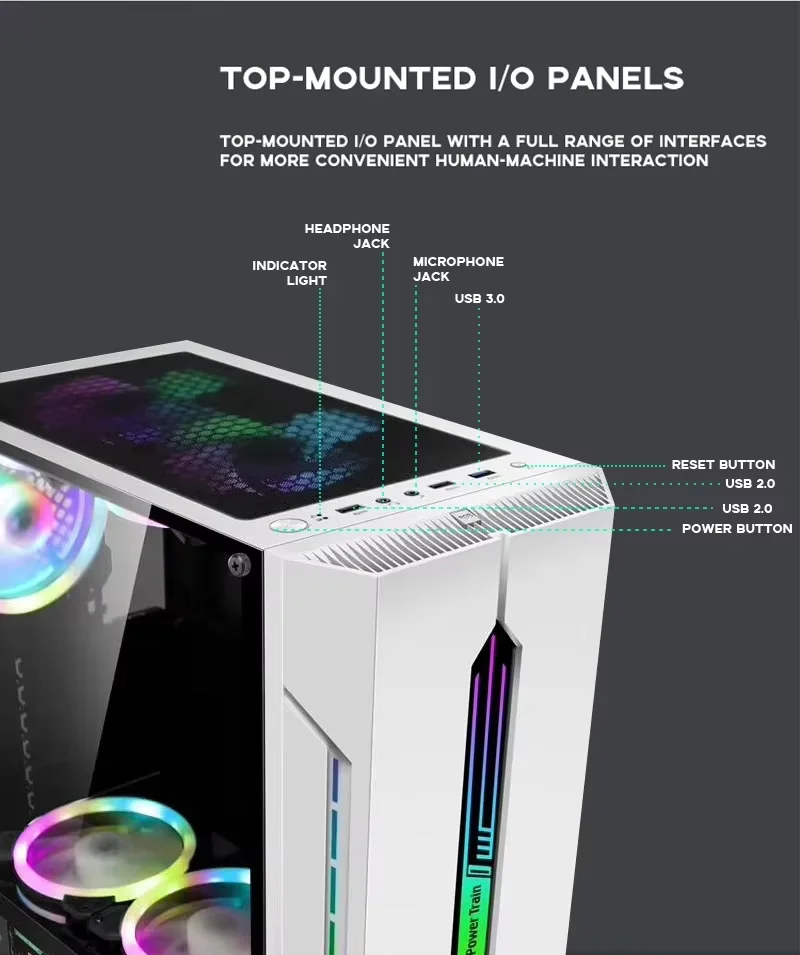 ES280 RGB White ATX Computer Case 240 Water Cooled Supports 8-Fan Position for Competitive Gaming and Micro ATX Motherboard
