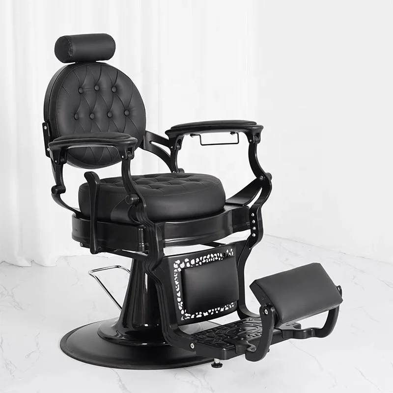 Antique classics black leather heavy duty rotating styling chair luxury retro barber chair with reclining