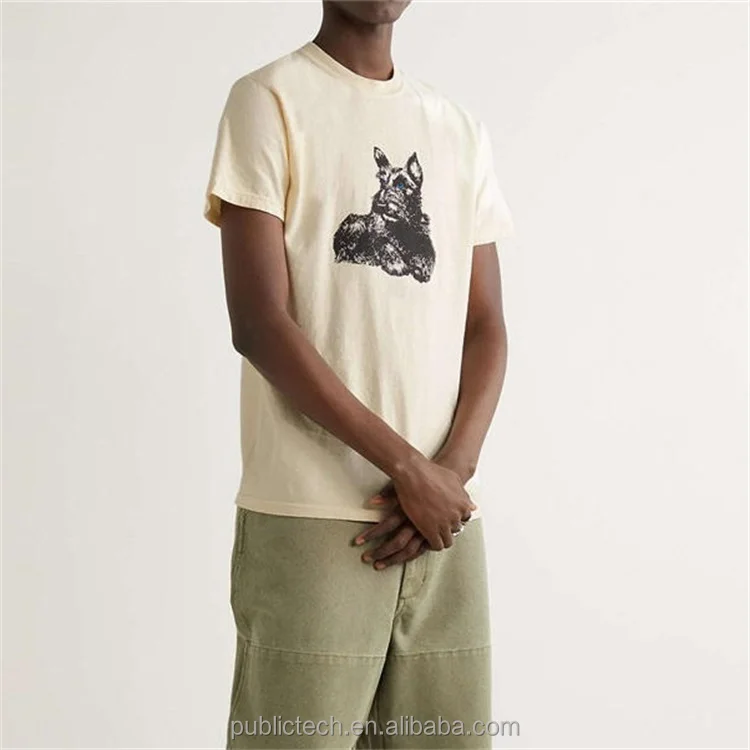 Wholesale Oversized Street Wear 300 Gsm Beige High Quality 100% Coton Custom Graphic Printing Logo T Shirt