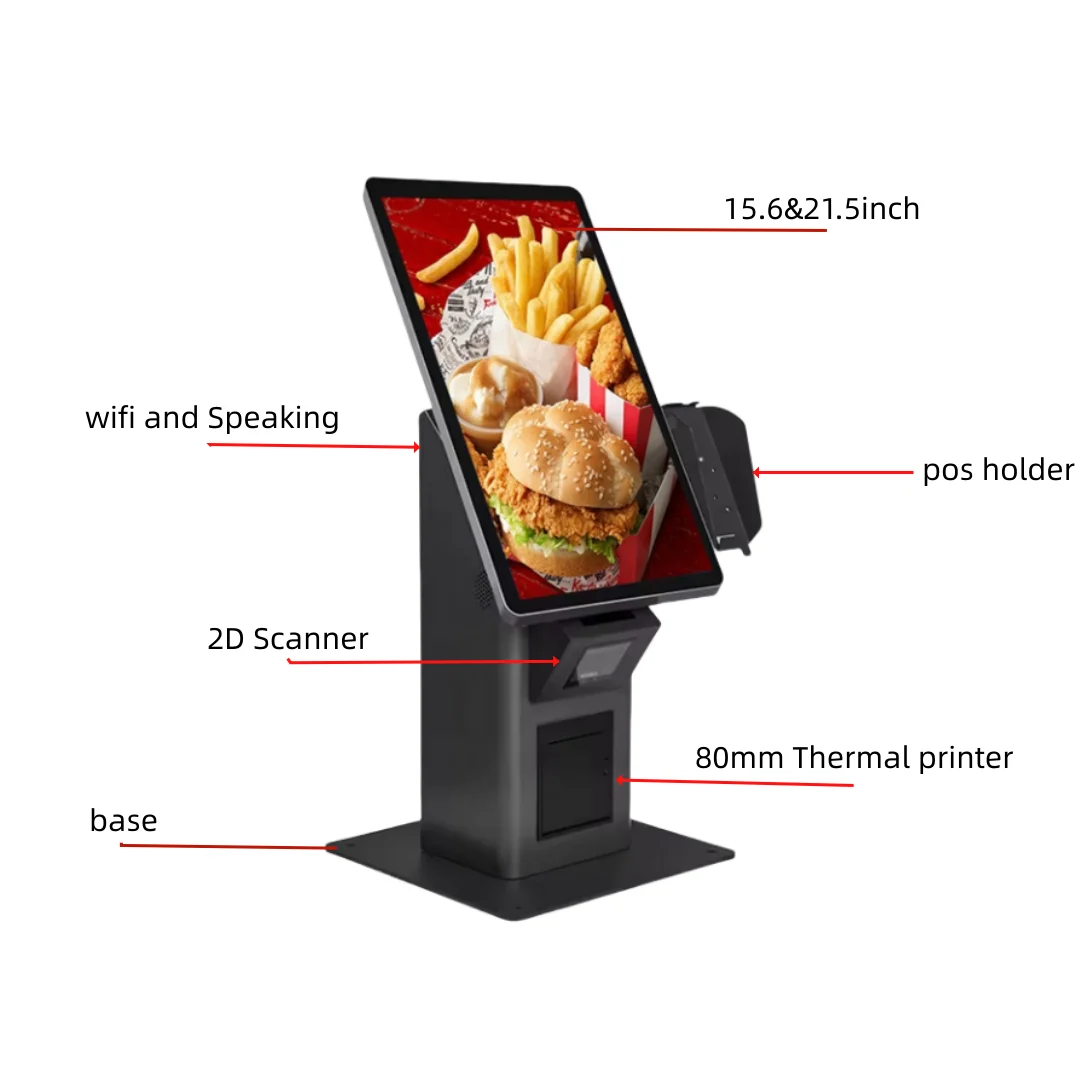 Kfc Restaurant table/floor standing pos kiosk 215 Self Service Order Payment Ticket Kiosk With Thermal Printer QR Code Scanner