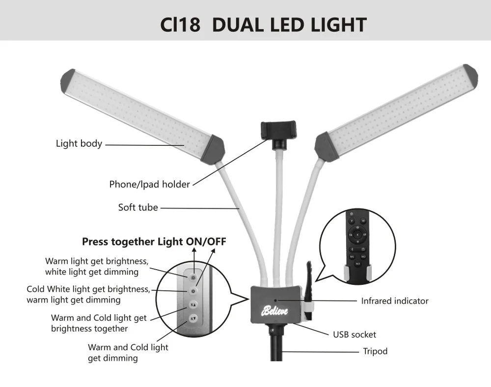 USB Charging Remove Control Camera Eyelash Extension Light Dimmable Led Nail Table Lamp
