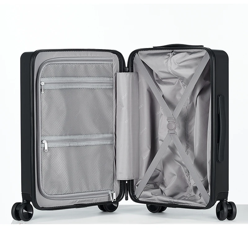 vintage USB charge Front opening Fingerprint Lock pocket Hardside PC aluminum suitcases luggage