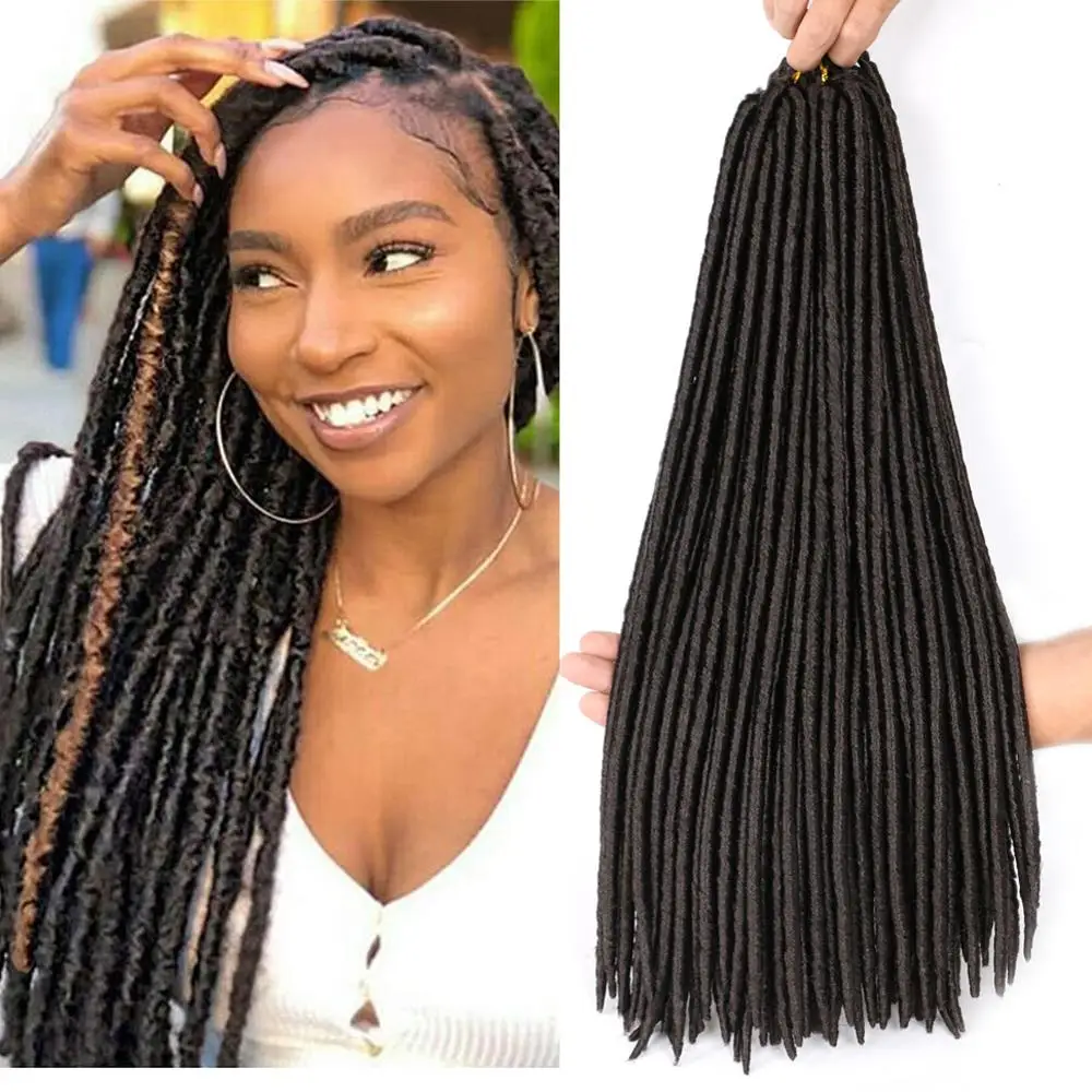Synthetic Braiding Hair Extensions Dreadlocks Ombre Brown Color Soft Straight Faux Locs Crochet Braids Hair For Women