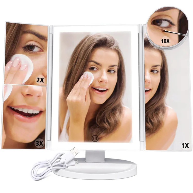Table Trifold Cosmetic 1X/2X/3X Magnifying led Lighted Vanity Makeup Mirror