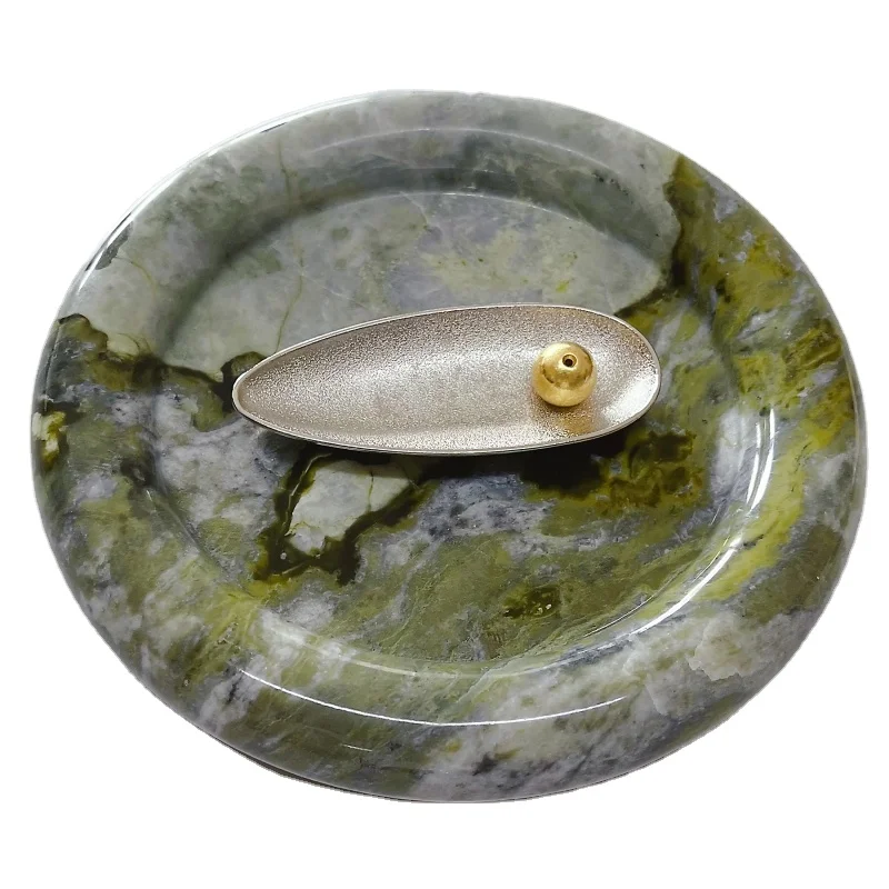 stonekocc D20x3 Chinese Luxury Stone Cold Jade Marble Serving Tray Carving Round Jewelry Trays Circular Edge Tray