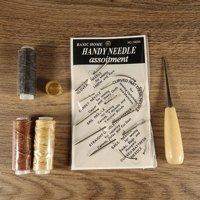 Introductory DIY Leather Tool Suit Kit Hand-Sewn with Small Black Thread Essential Sewing for Needlework