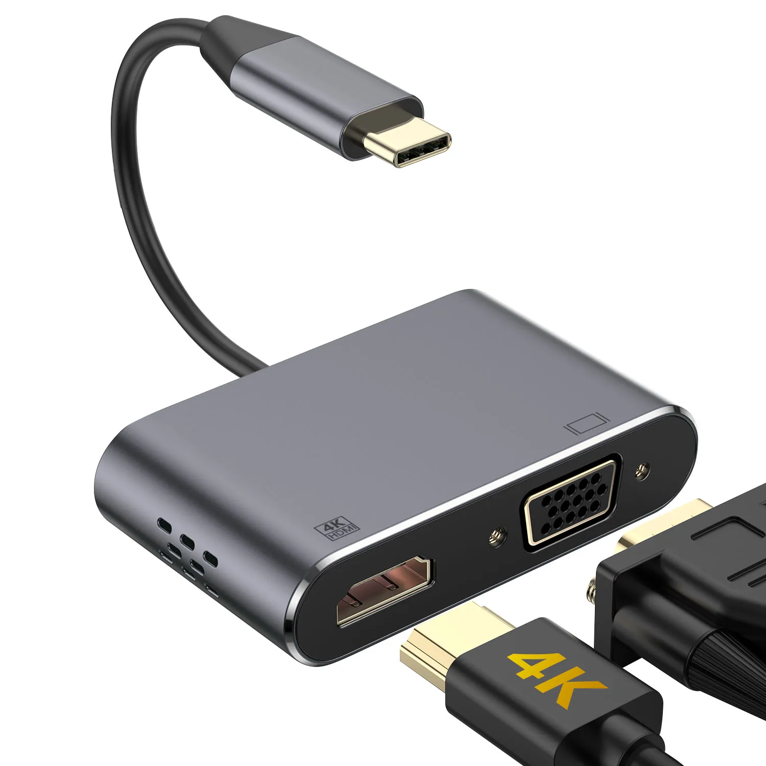 Forida 2 in 1 mini USB HUB ,USB-C to HDMI VGA Adapter support dual HD display for Laptop