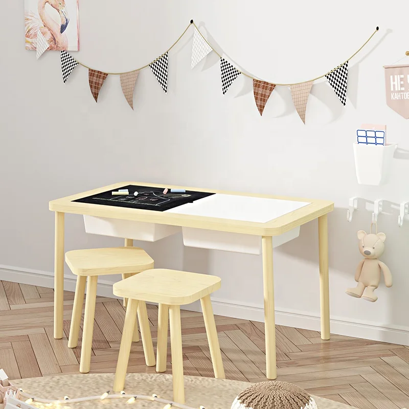 Montessori Kindergarten Children Toddler Wood Sensory Activity play party sand and water furniture Kid table and chair set